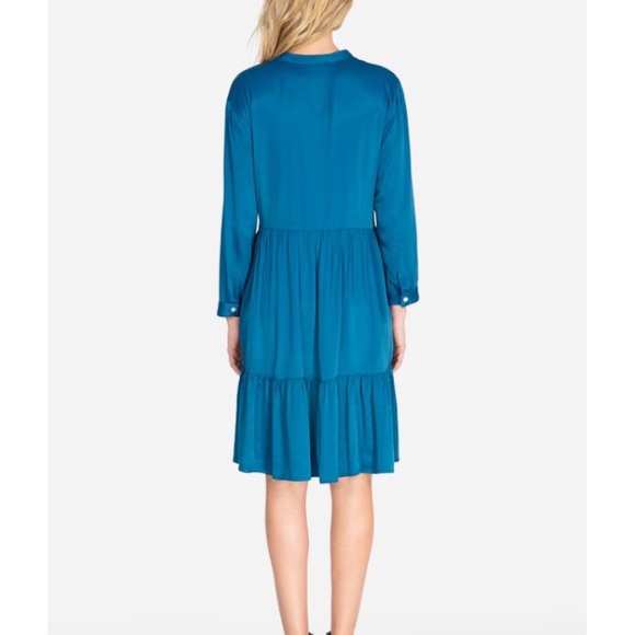 JOHNNY WAS Tiered Mandarin Collar Satiny Cottagecore Dress Peacock XS - Picture 6 of 10